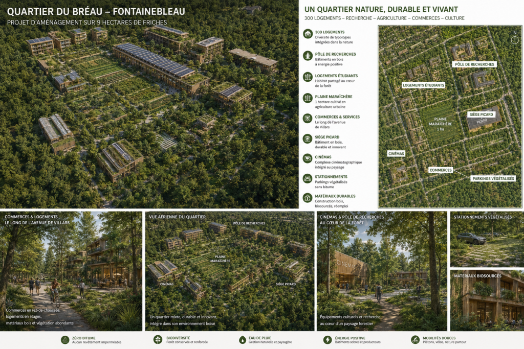 Vue aérienne du projet nature au quartier du Bréau